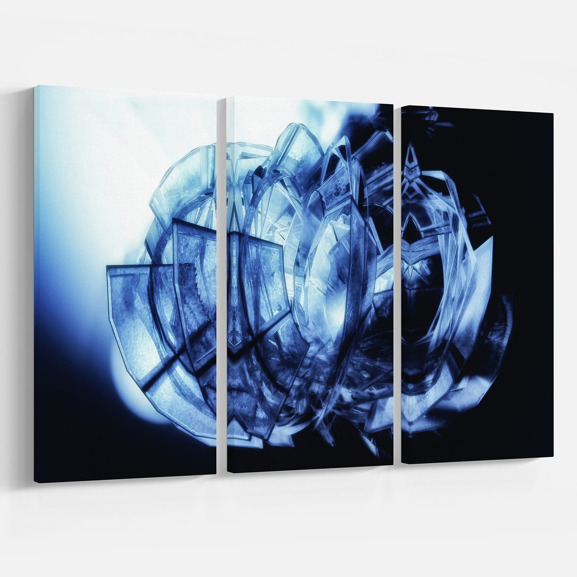 Designart - Fractal 3D Blue Glass Pattern - Abstract Canvas Art Print